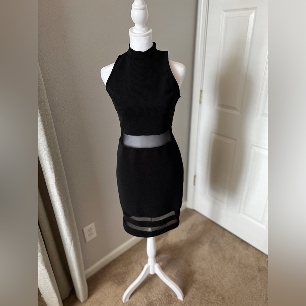 Black midi mesh panel dress
